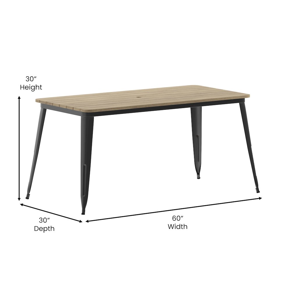 Contemporary 30″ x 60″ Commercial Dining Table for 6 with Umbrella Hole