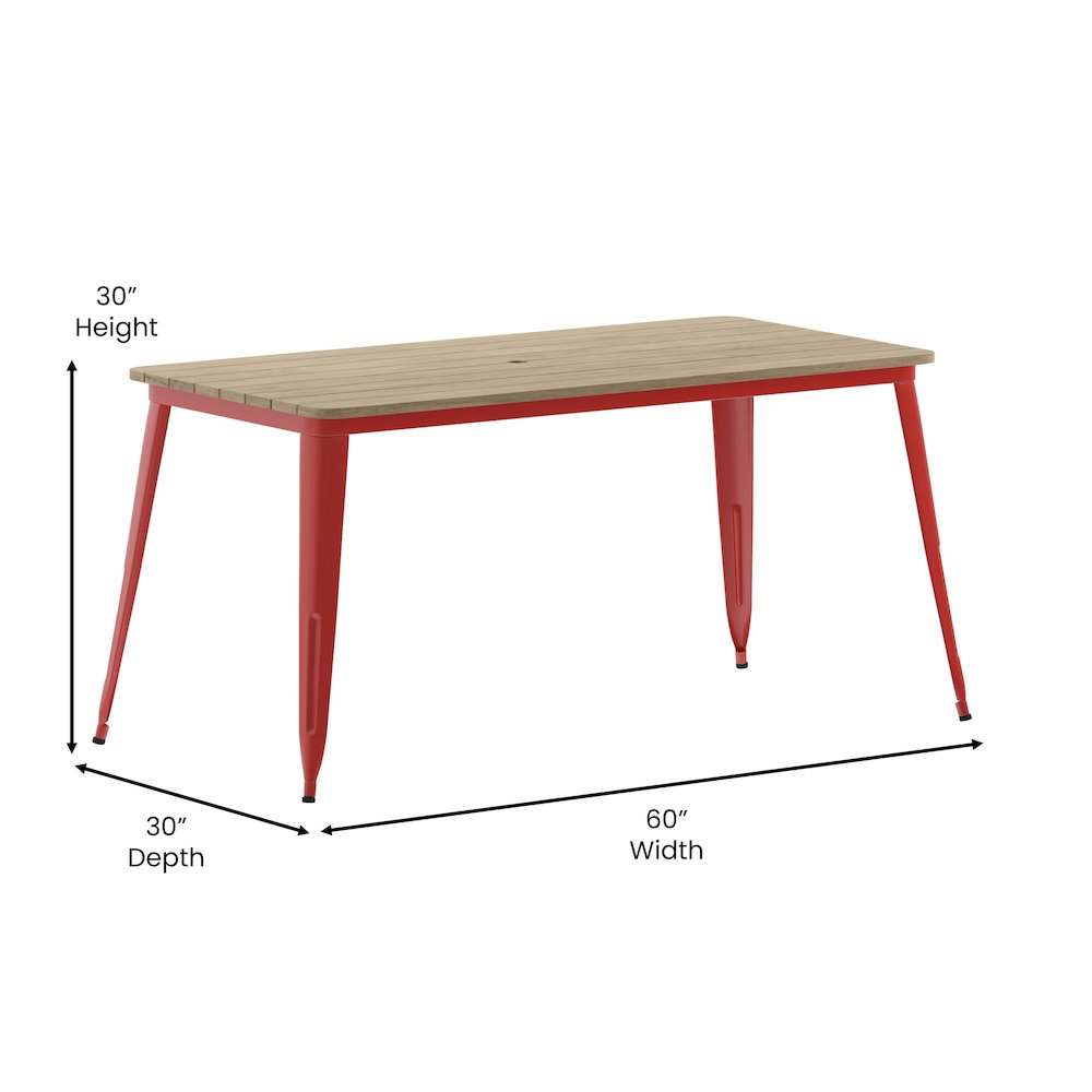 Contemporary 30″ x 60″ Commercial Dining Table for 6 with Umbrella Hole