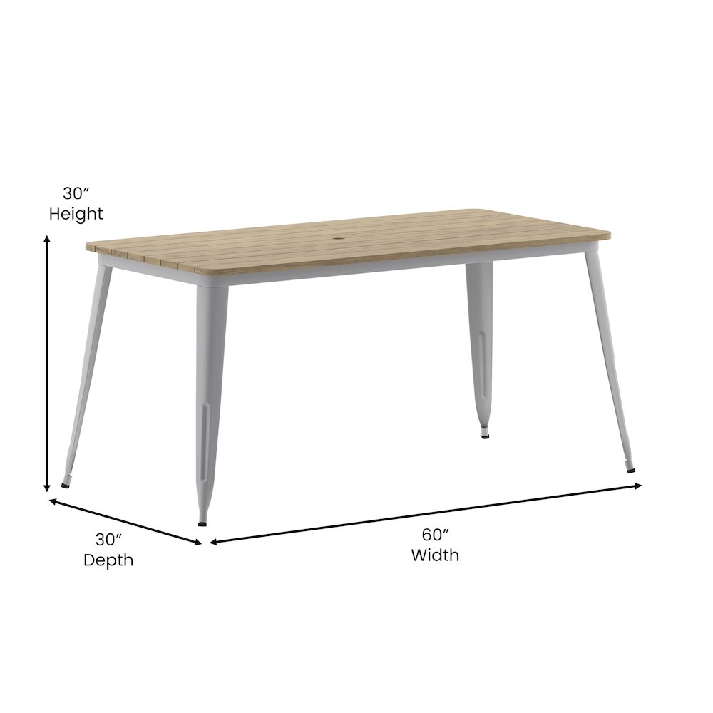 Contemporary 30″ x 60″ Commercial Dining Table for 6 with Umbrella Hole