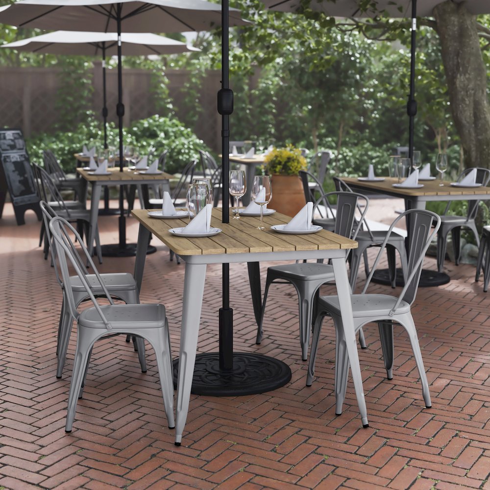 Contemporary 30″ x 60″ Commercial Dining Table for 6 with Umbrella Hole