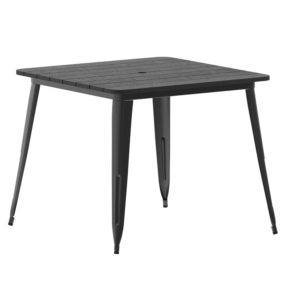 Contemporary 36″ Square Commercial Dining Table for 4 with Umbrella Hole