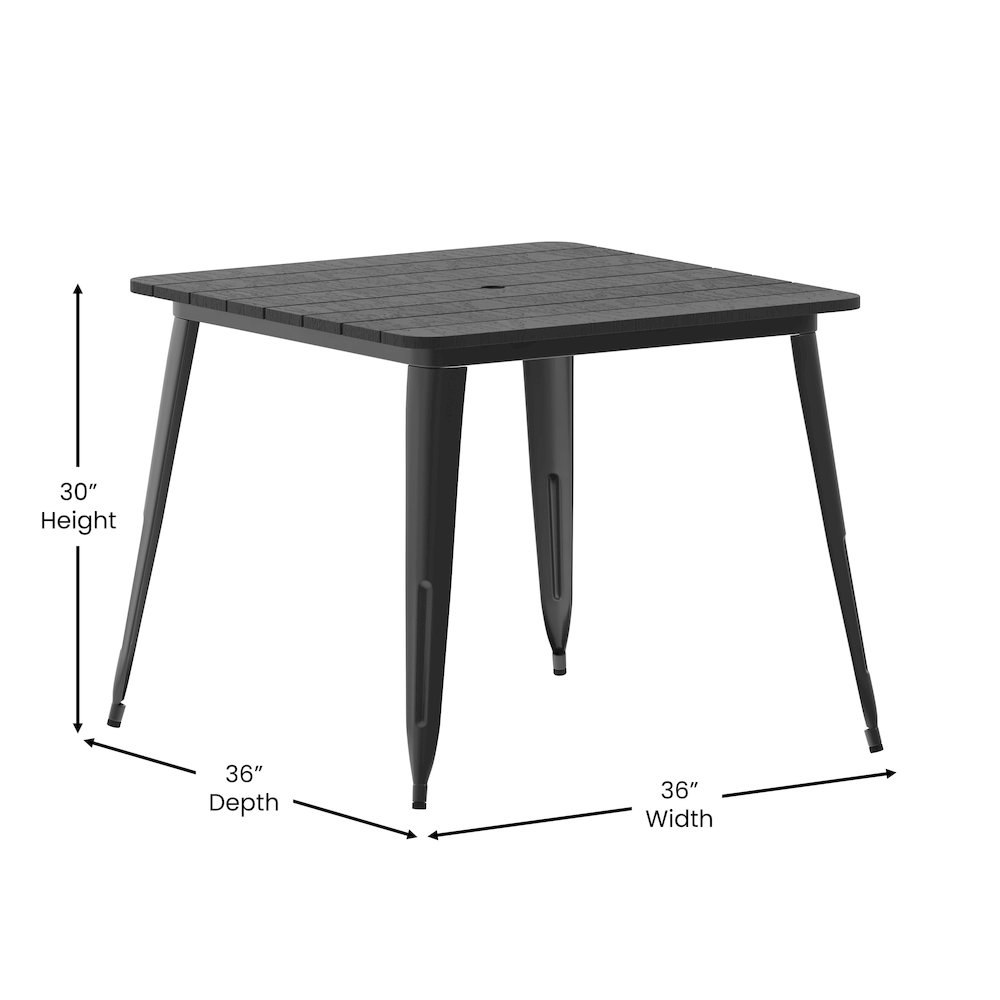 Contemporary 36″ Square Commercial Dining Table for 4 with Umbrella Hole