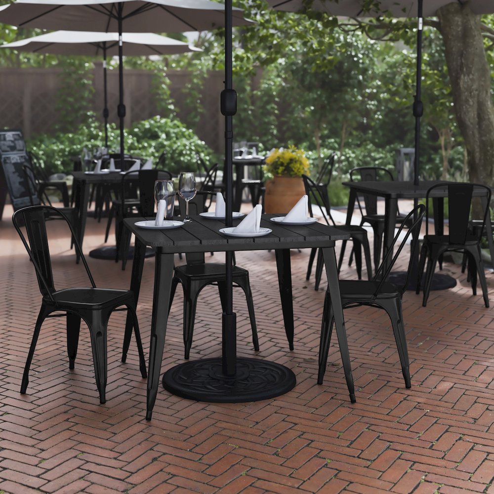Contemporary 36″ Square Commercial Dining Table for 4 with Umbrella Hole