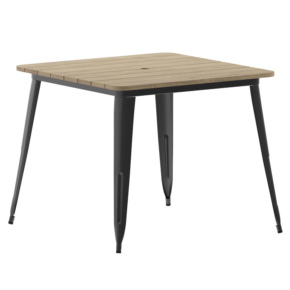 Contemporary 36″ Square Commercial Dining Table for 4 with Umbrella Hole