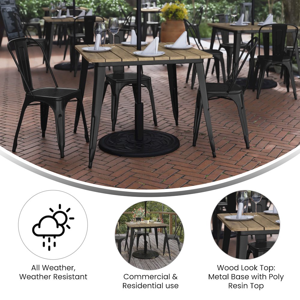 Contemporary 36″ Square Commercial Dining Table for 4 with Umbrella Hole