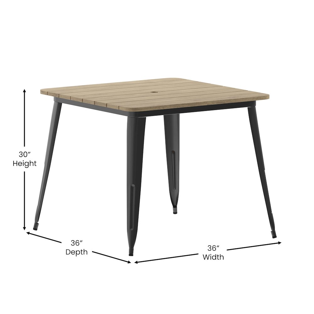 Contemporary 36″ Square Commercial Dining Table for 4 with Umbrella Hole