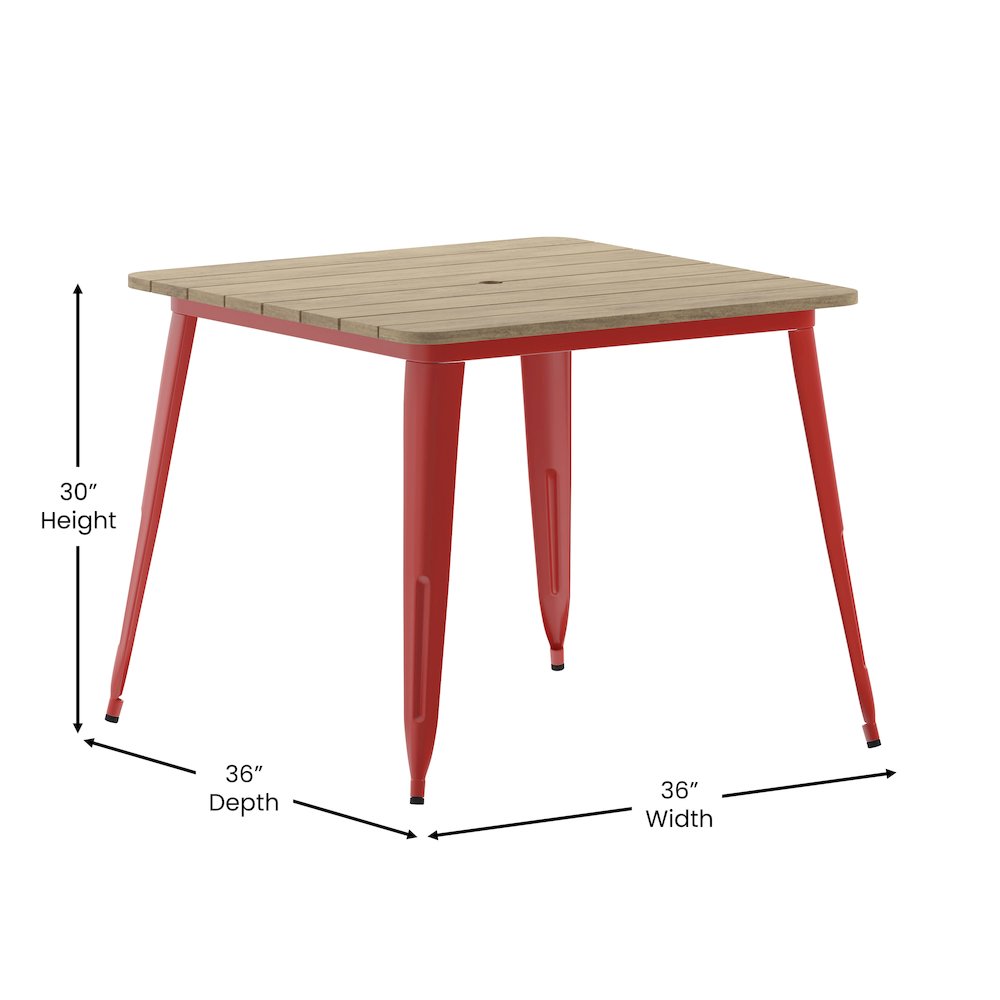 Contemporary 36″ Square Commercial Dining Table for 4 with Umbrella Hole
