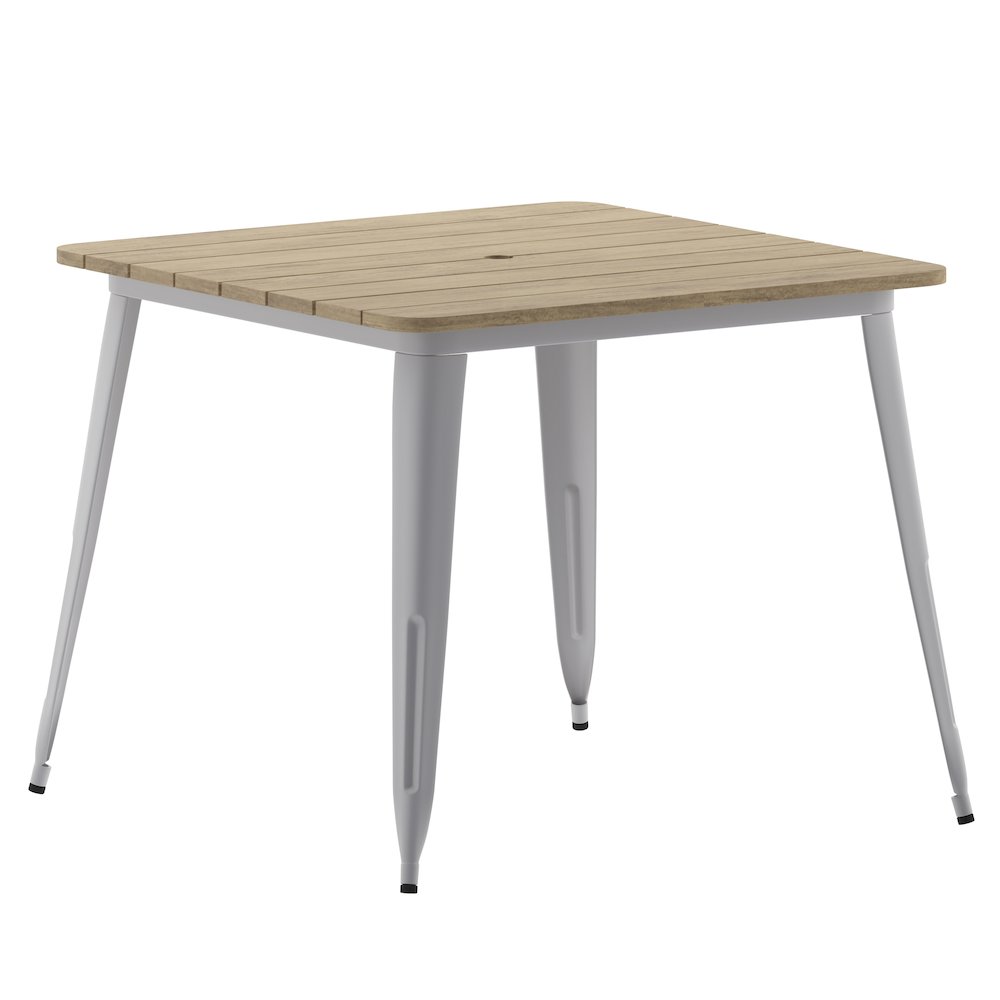 Contemporary 36″ Square Commercial Dining Table for 4 with Umbrella Hole