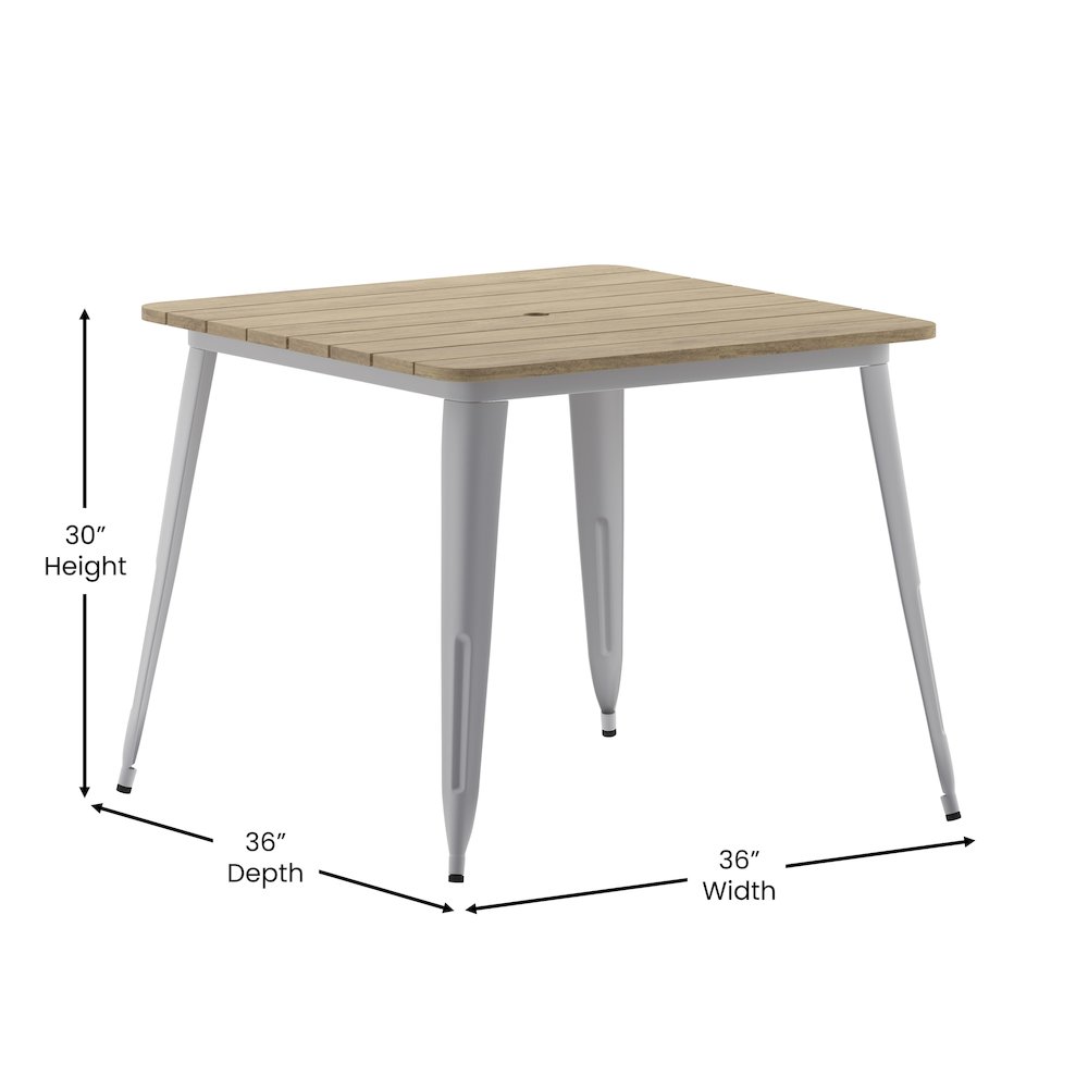Contemporary 36″ Square Commercial Dining Table for 4 with Umbrella Hole
