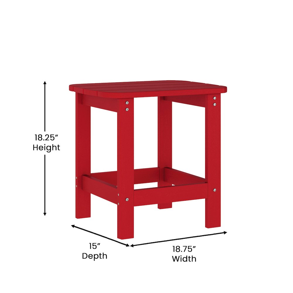 3 Piece Set with 2 Adjustable HDPE Loungers and 2-Tier Side Table in Red