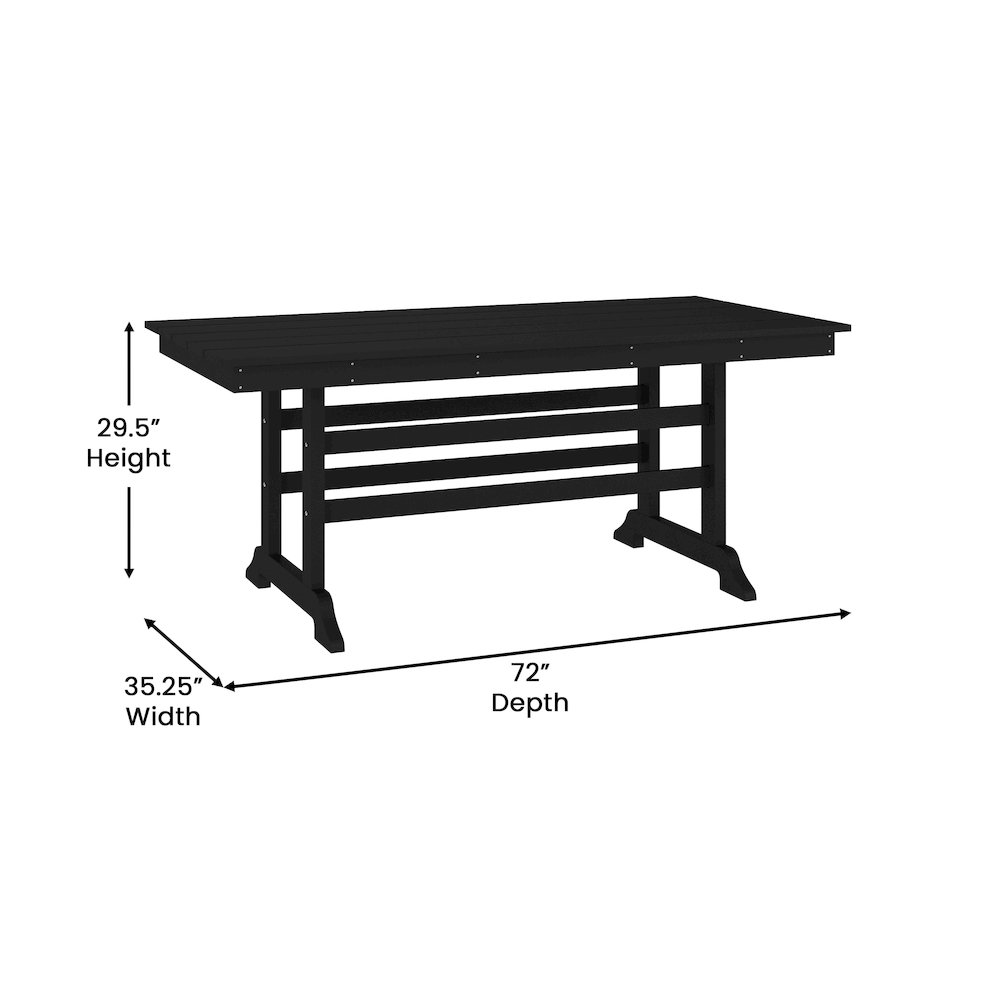Abraham 72″ Rectangle Recycled HDPE Adirondack Dining Table for 6 in Black
