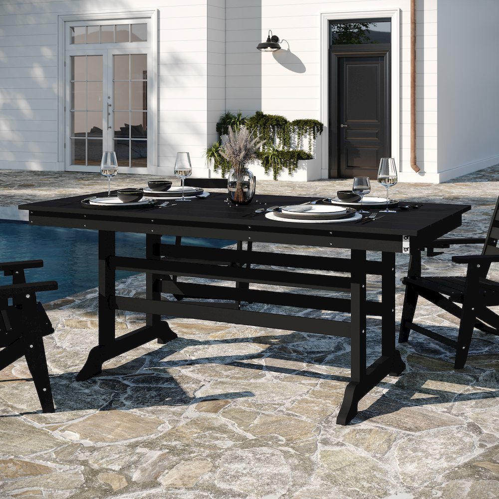 Abraham 72″ Rectangle Recycled HDPE Adirondack Dining Table for 6 in Black