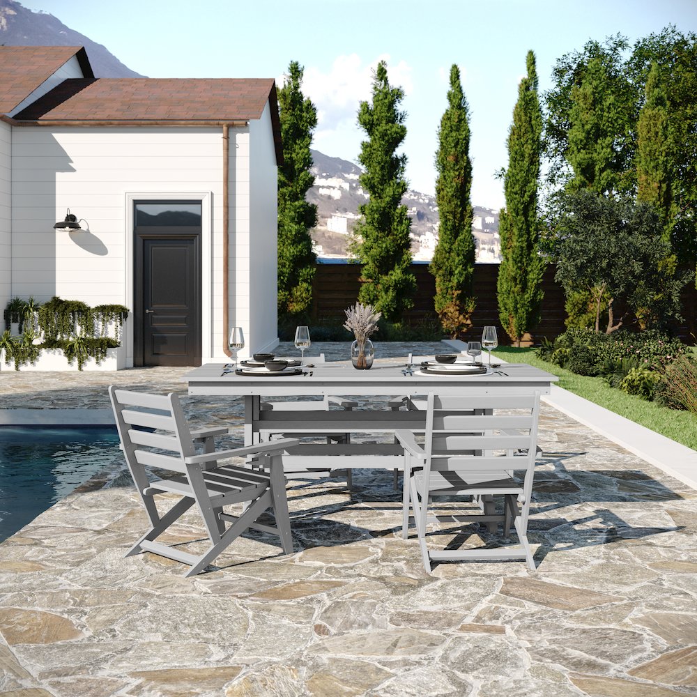 Abraham 72″ Rectangle Recycled HDPE Adirondack Dining Table for 6 in Gray