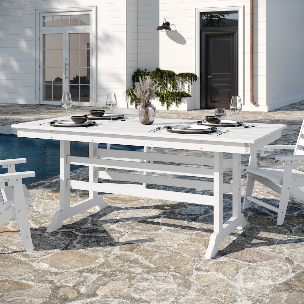 Abraham 72″ Rectangle Recycled HDPE Adirondack Dining Table for 6 in White