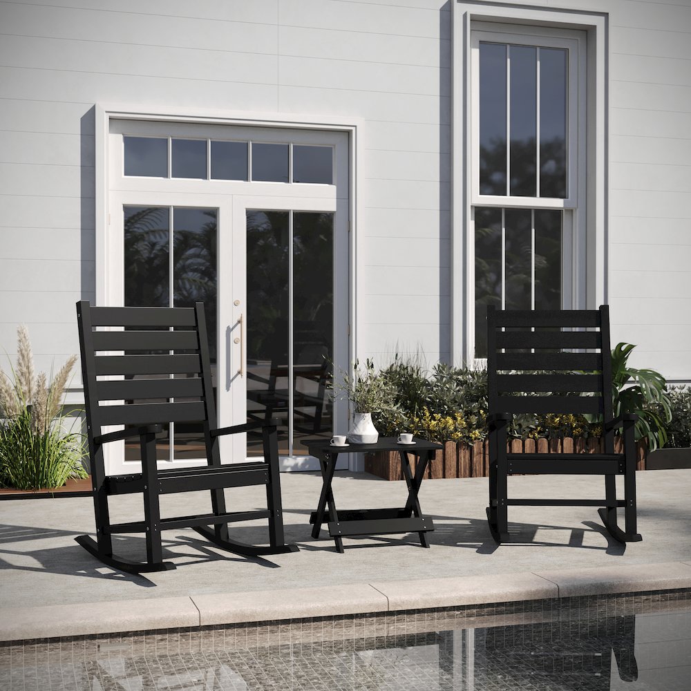 3-Piece Set with 2 Contemporary All-Weather Rocking Chairs and End Table