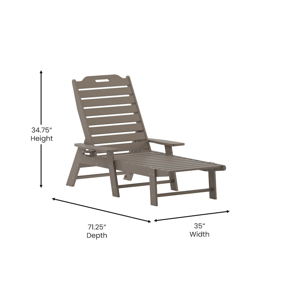 3-Piece Set with 2 Adjustable HDPE Loungers and 2-Tier Side Table in Brown