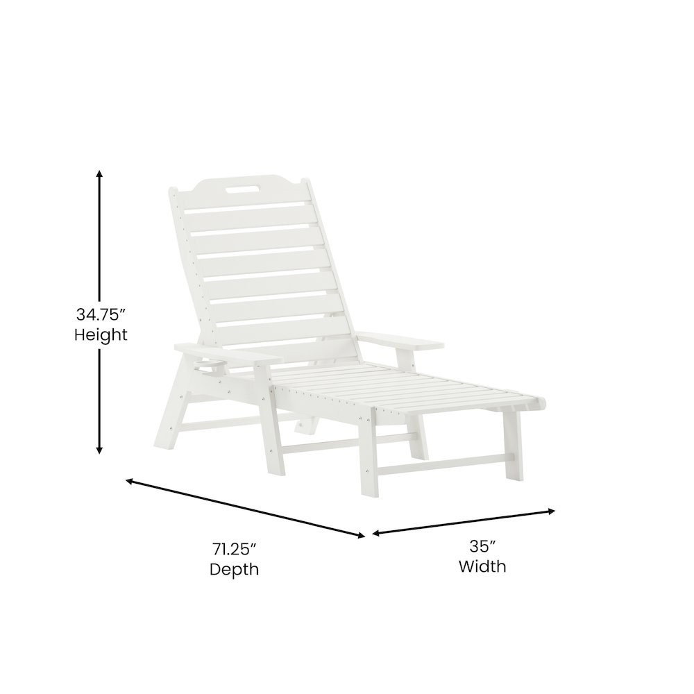 3-Piece Set with 2 Adjustable HDPE Loungers and Folding Side Table in White