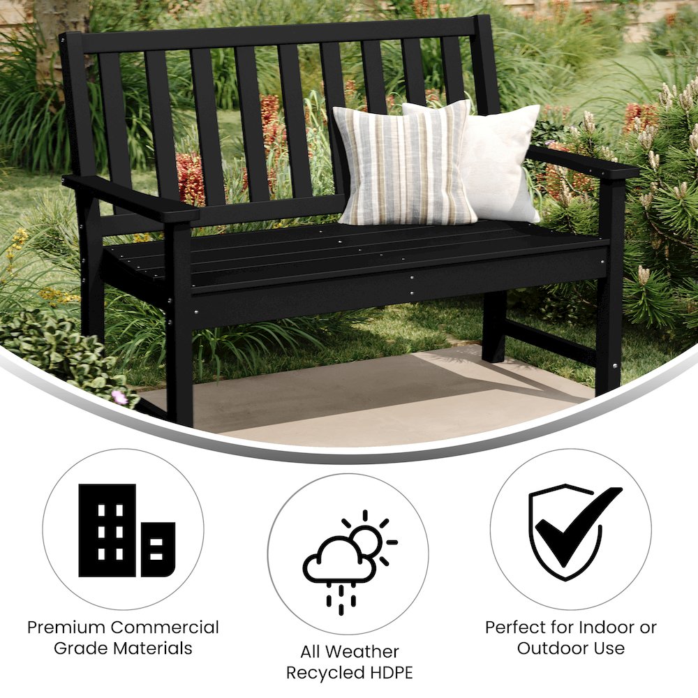 Ellsworth 50″ All Weather Recycled HDPE Bench with Contoured Seat in Black