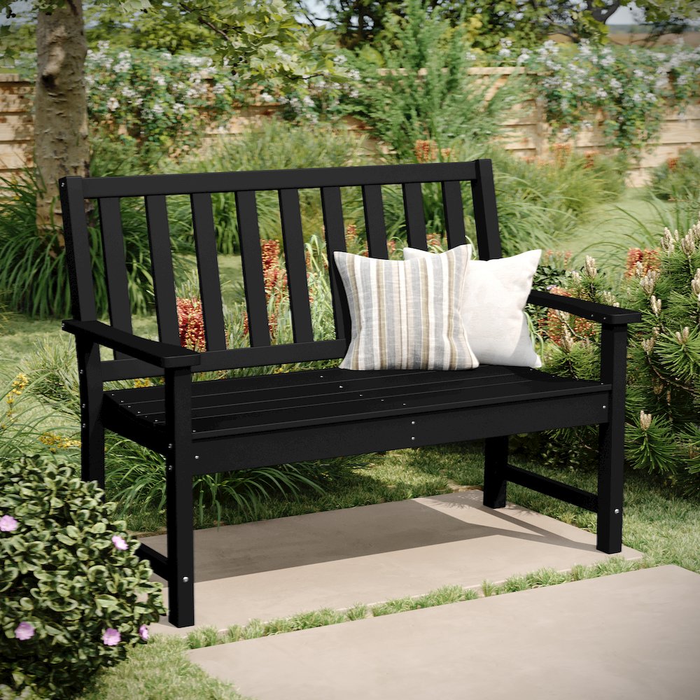 Ellsworth 50″ All Weather Recycled HDPE Bench with Contoured Seat in Black