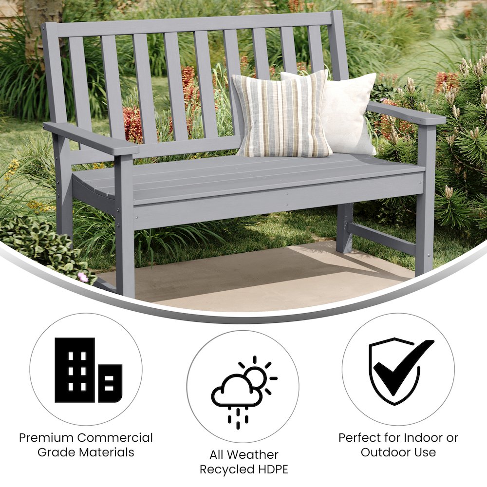 Ellsworth 50″ All Weather Recycled HDPE Bench with Contoured Seat in Gray