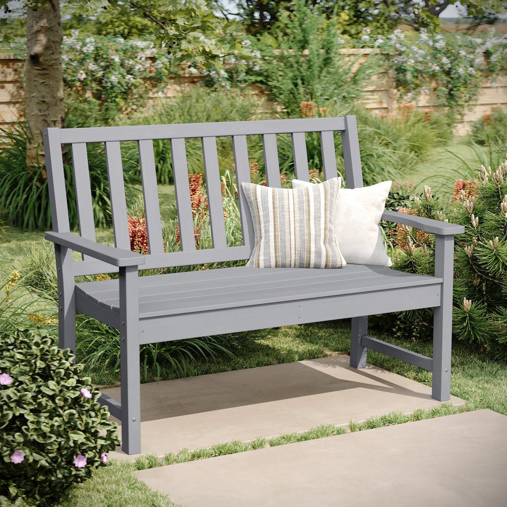 Ellsworth 50″ All Weather Recycled HDPE Bench with Contoured Seat in Gray