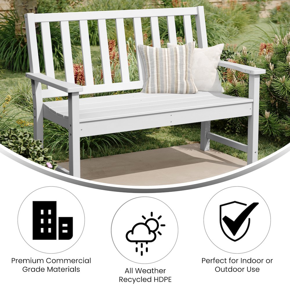 Ellsworth 50″ All Weather Recycled HDPE Bench with Contoured Seat in White