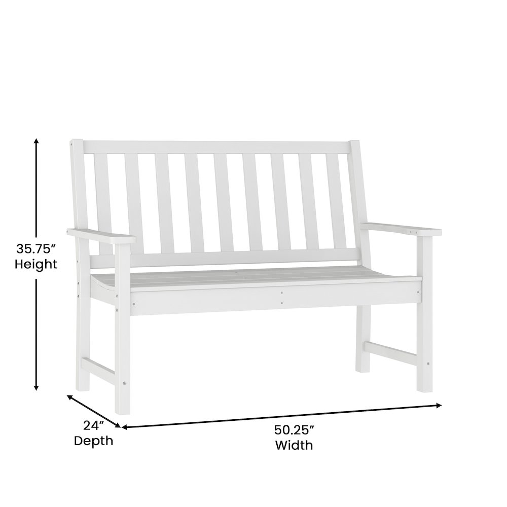 Ellsworth 50″ All Weather Recycled HDPE Bench with Contoured Seat in White
