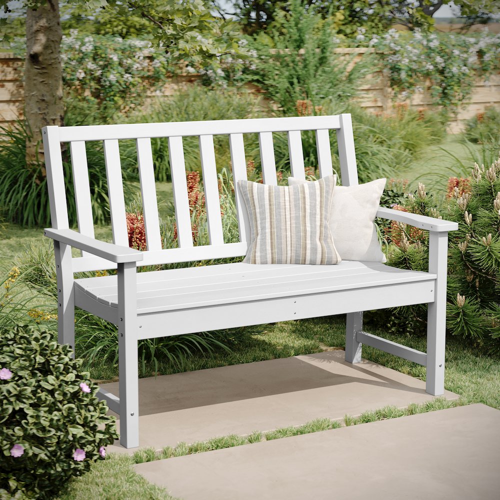 Ellsworth 50″ All Weather Recycled HDPE Bench with Contoured Seat in White