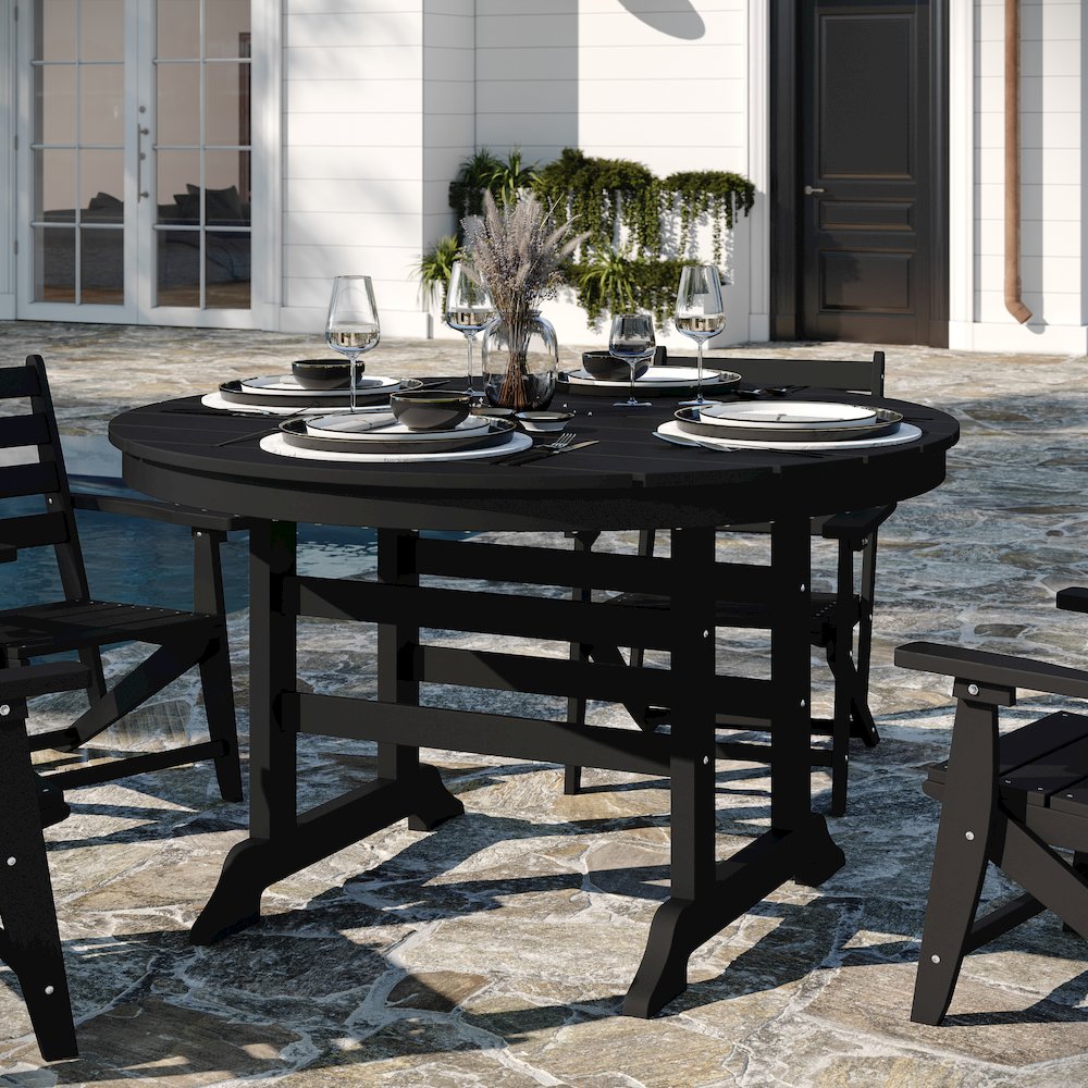 Colonel 48″ Round Recycled HDPE Adirondack Dining Table for 4 in Black