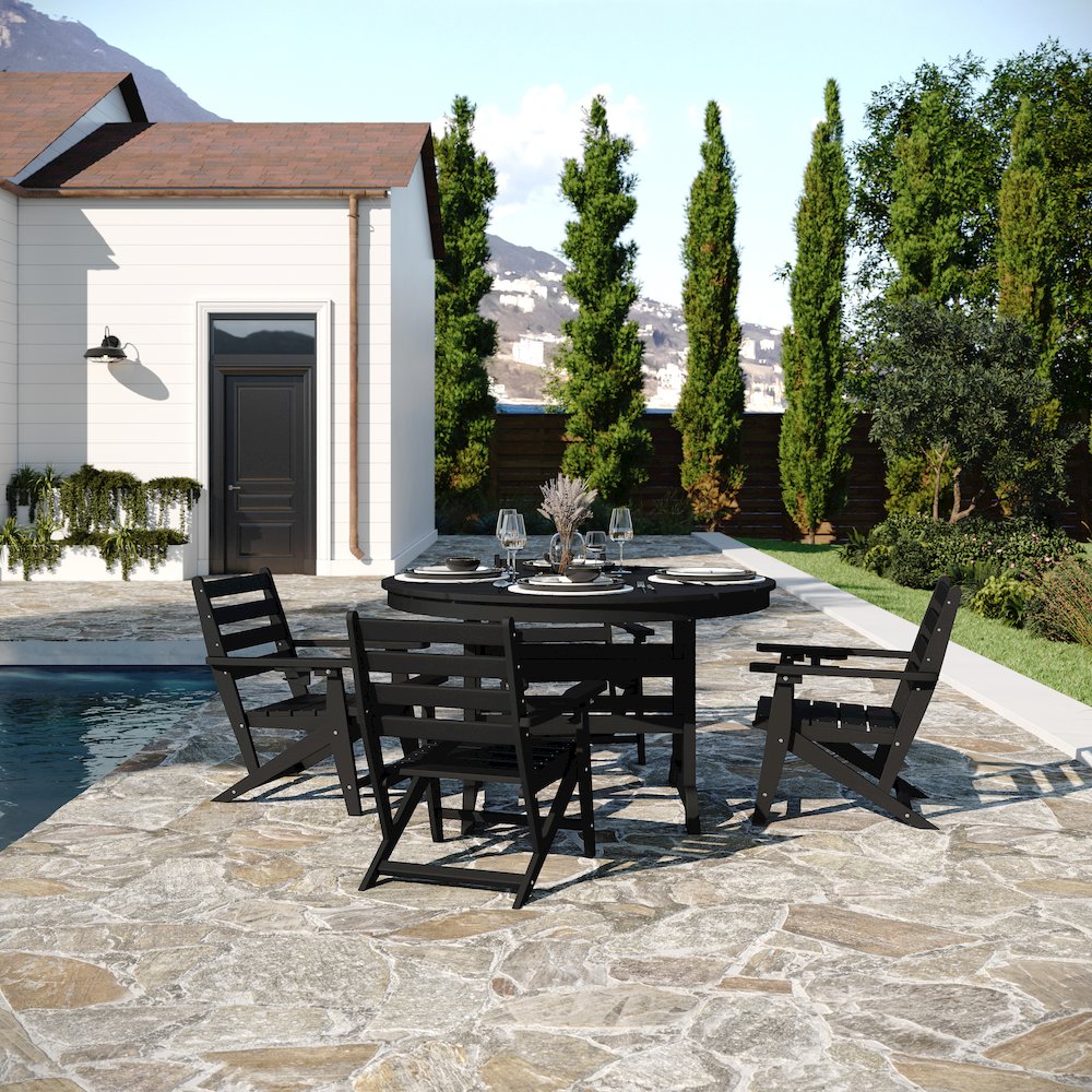 Colonel 48″ Round Recycled HDPE Adirondack Dining Table for 4 in Black