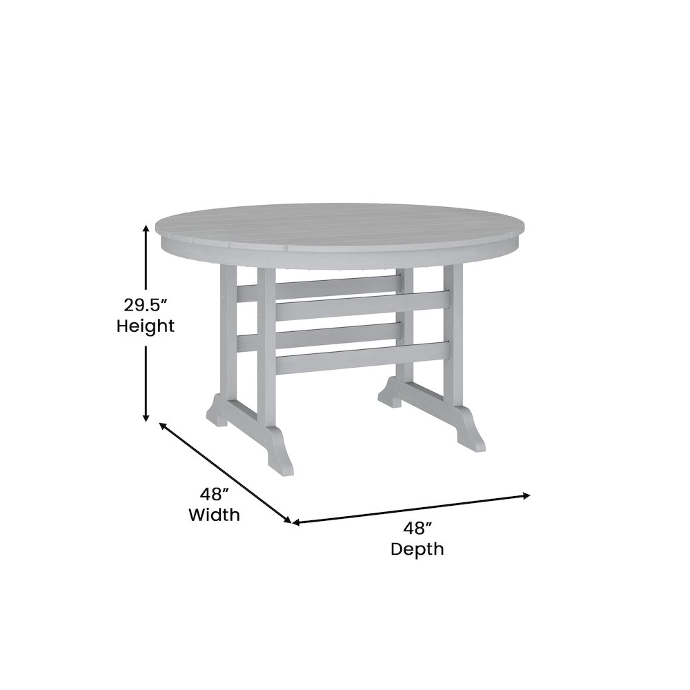 Colonel 48″ Round Recycled HDPE Adirondack Dining Table for 4 in Gray