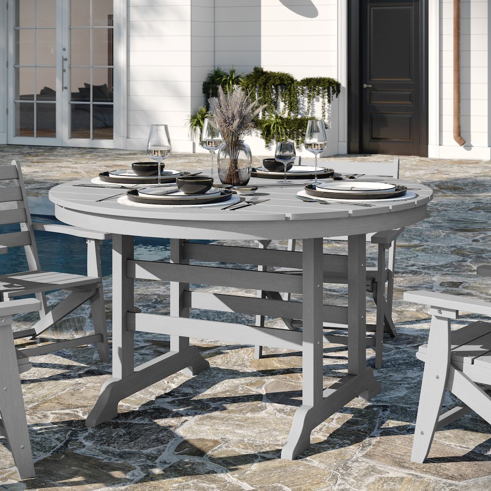 Colonel 48″ Round Recycled HDPE Adirondack Dining Table for 4 in Gray