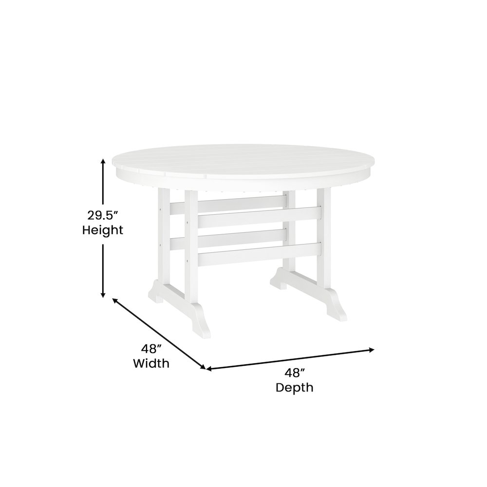 Colonel 48″ Round Recycled HDPE Adirondack Dining Table for 4 in White