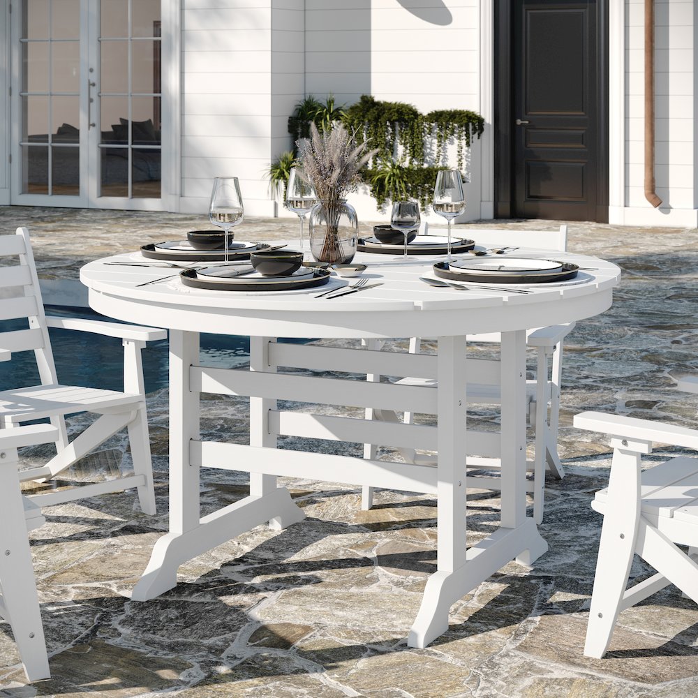 Colonel 48″ Round Recycled HDPE Adirondack Dining Table for 4 in White