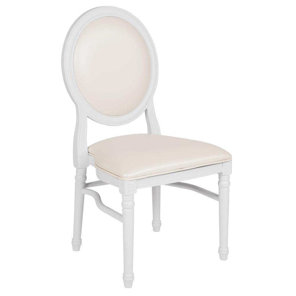 900 lb. Capacity King Louis Chair with White Vinyl Back and Seat and White Frame