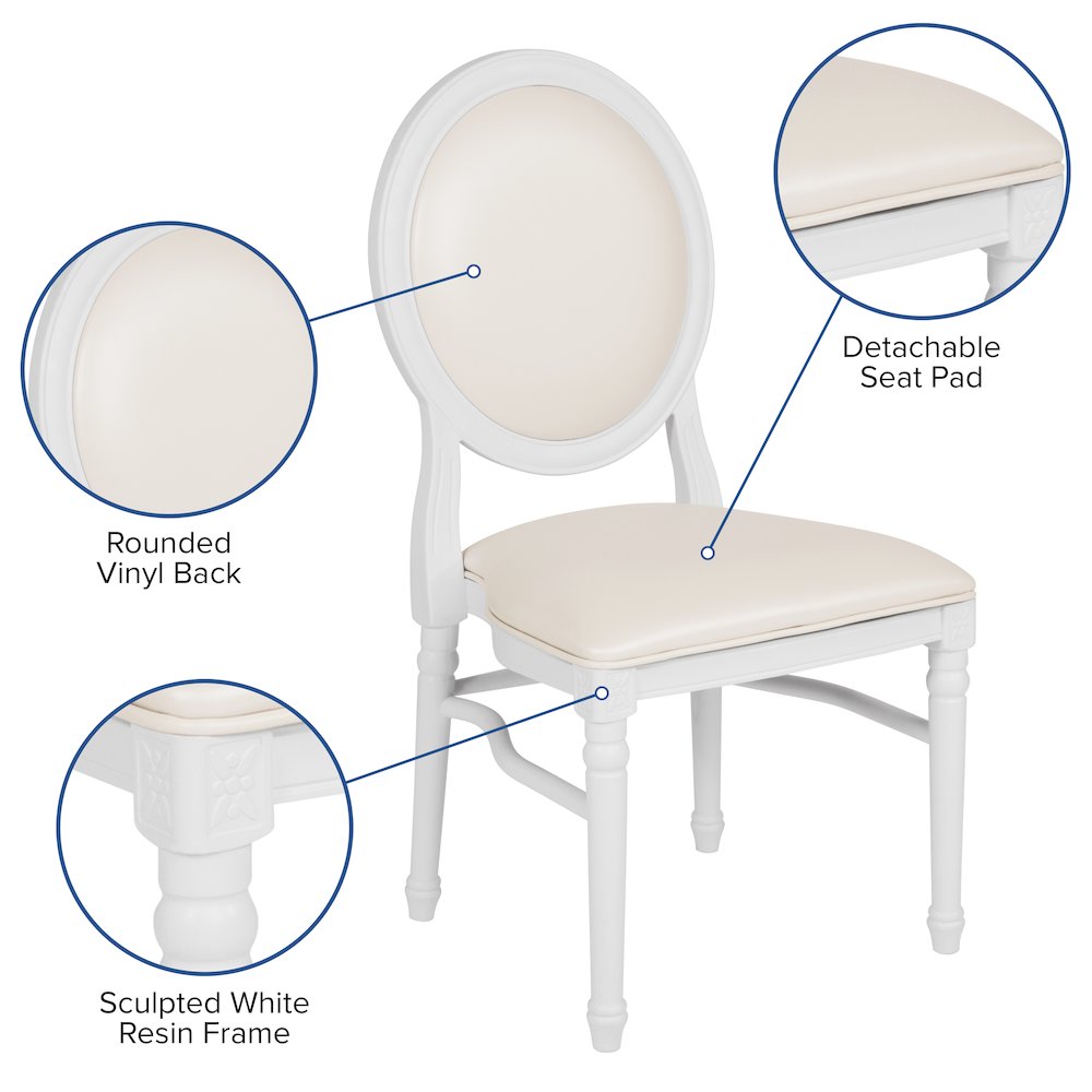 900 lb. Capacity King Louis Chair with White Vinyl Back and Seat and White Frame