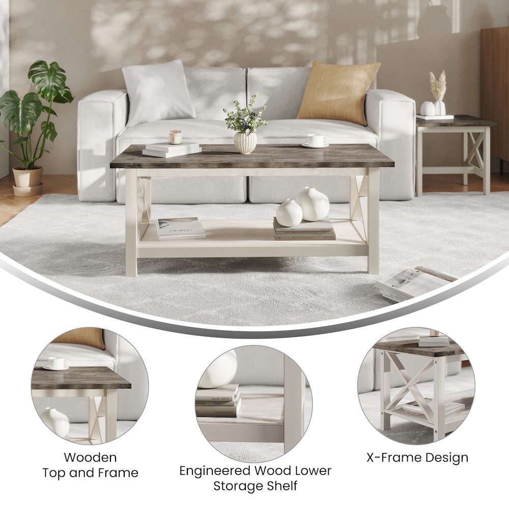 Acacia Gray Top/Rustic White Frame