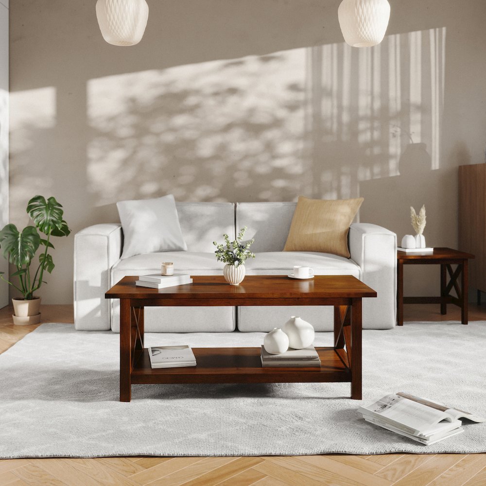 Farmhouse Style Coffee Table with X-Frame Design