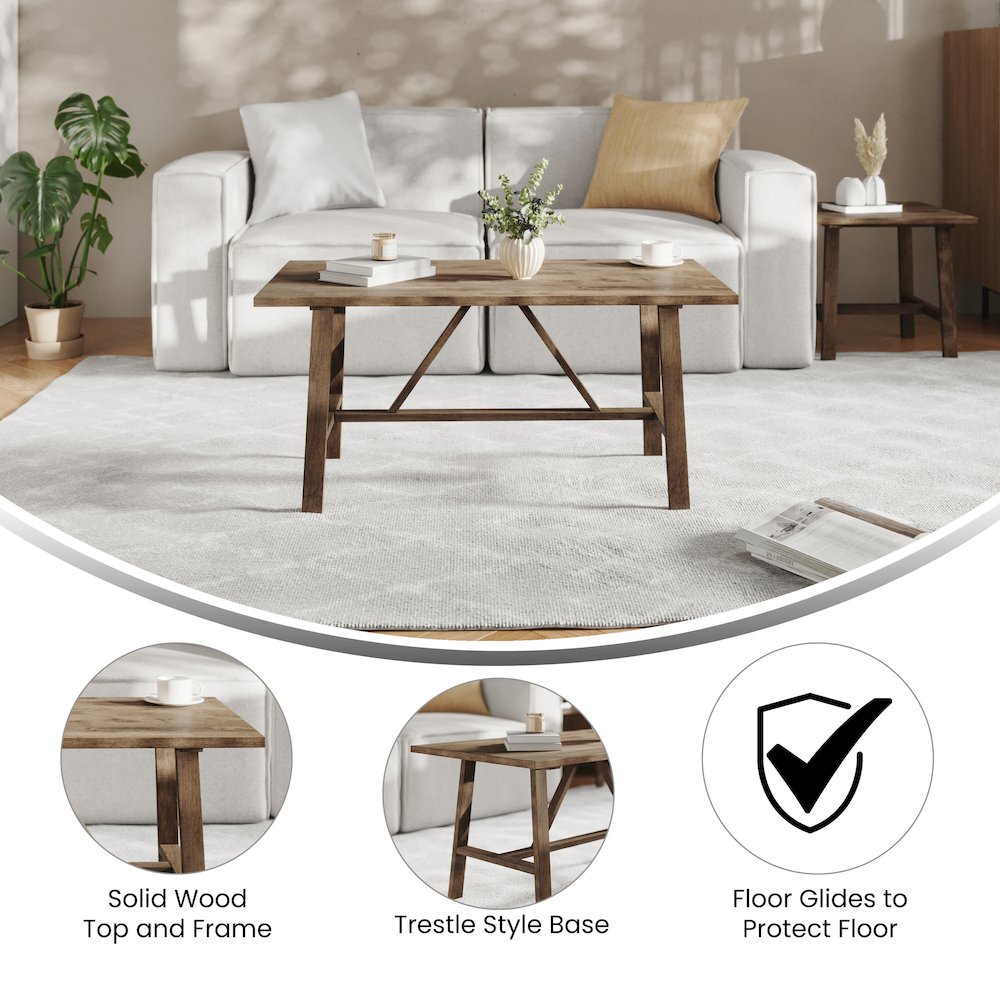 Trestle Style Accent Table in Rustic Brown