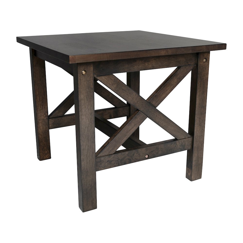 Farmhouse Style Solid Wood End Table with Traditional X-Frame Design