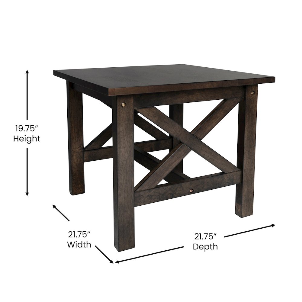 Farmhouse Style Solid Wood End Table with Traditional X-Frame Design