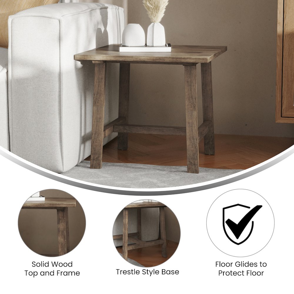 Trestle Style Accent Table in Rustic Brown