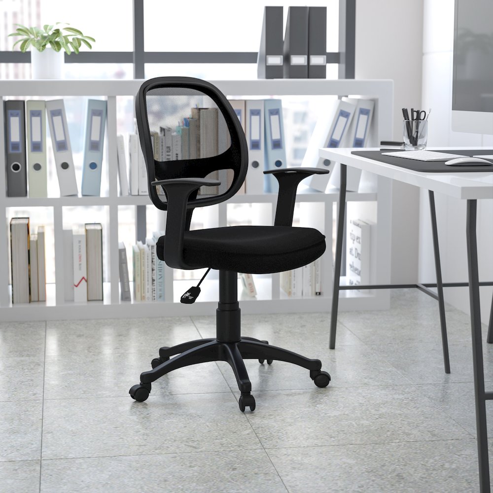 Mid-Back Black Mesh Swivel Ergonomic Task Office Chair with T-Arms – Desk Chair