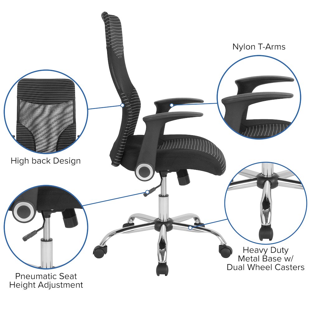 High Back Office Chair with Contemporary Mesh Design in Black and White