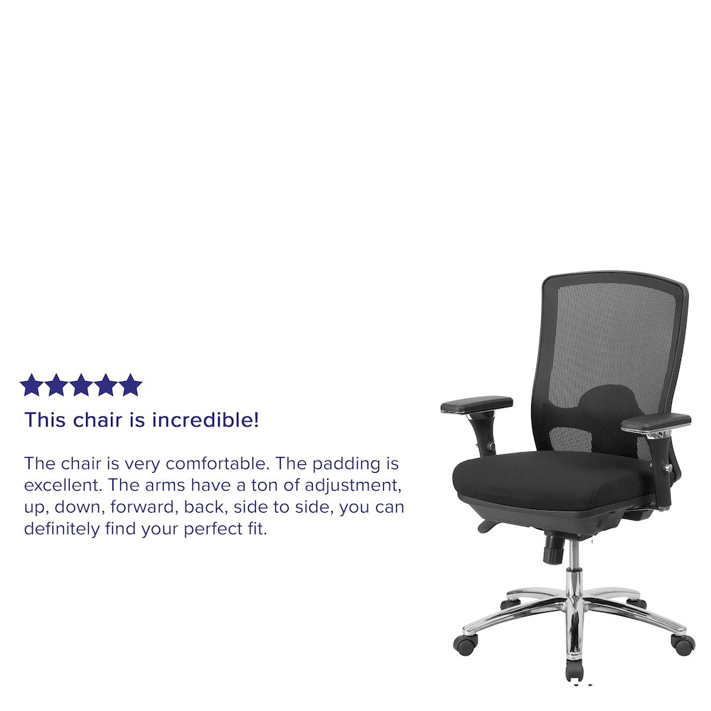 24/7 Intensive Use 350 lb. Rated Black Mesh Multifunction Swivel Office Chair
