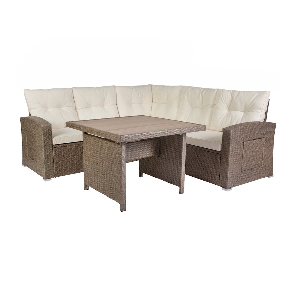 Set With L-Shaped Sofa and Table With Faux Wood Top