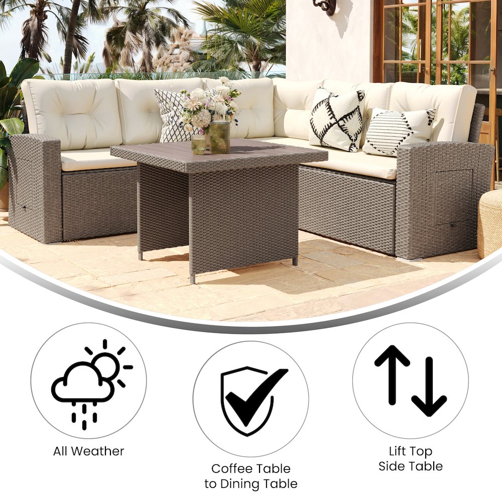 Beige Cushions/Brown Frame