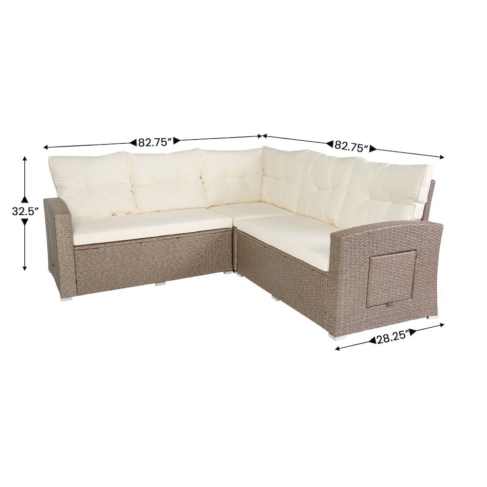 Set With L-Shaped Sofa and Table With Faux Wood Top