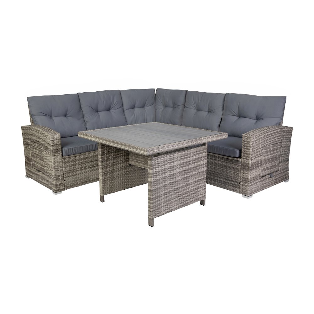 Set With L-Shaped Sofa and Table With Faux Wood Top