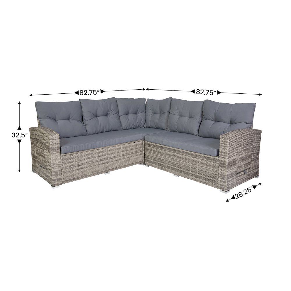 Set With L-Shaped Sofa and Table With Faux Wood Top